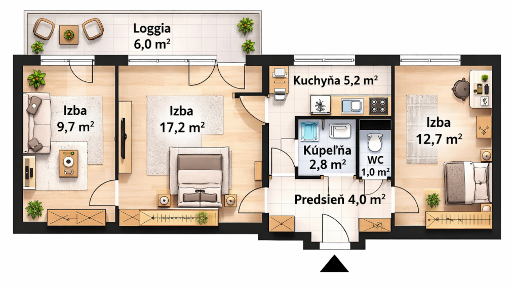 Na predaj 3 izbový byt, Košice - Západ, Košice II.