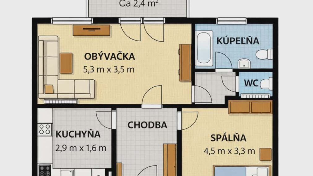 Na predaj 2 Izbový byt, Hlinkova ulica, Košice - Sever