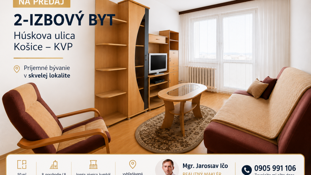 2 izbový byt, 50m2, Húskova ulica, Košice, KVP