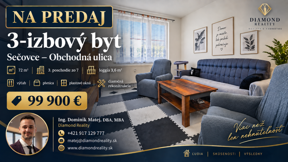 NA PREDAJ PRIESTRANNÝ 3-IZBOVÝ BYT S LOGGIOU