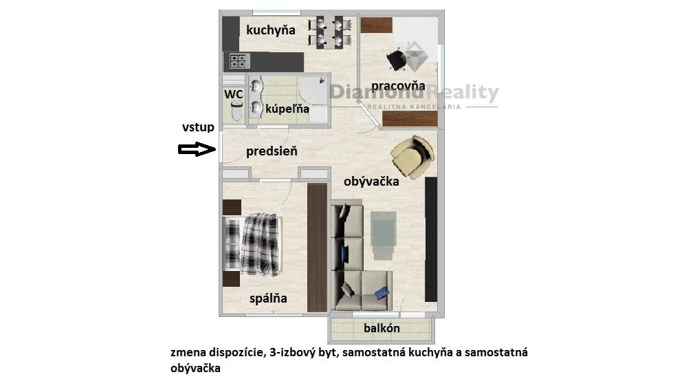 PREDANÝ !  3-izb.byt Košice, TEHLA, balkón, výťah, pivnica, pôvodný stav