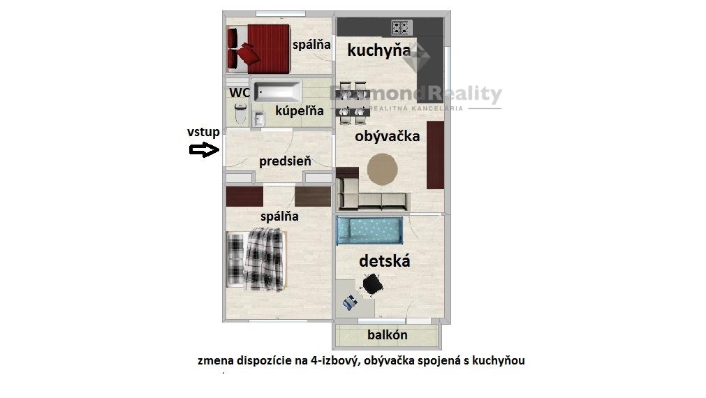 PREDANÝ !  3-izb.byt Košice, TEHLA, balkón, výťah, pivnica, pôvodný stav