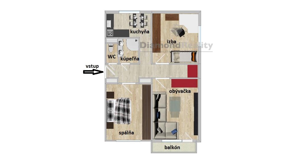 PREDANÝ !  3-izb.byt Košice, TEHLA, balkón, výťah, pivnica, pôvodný stav