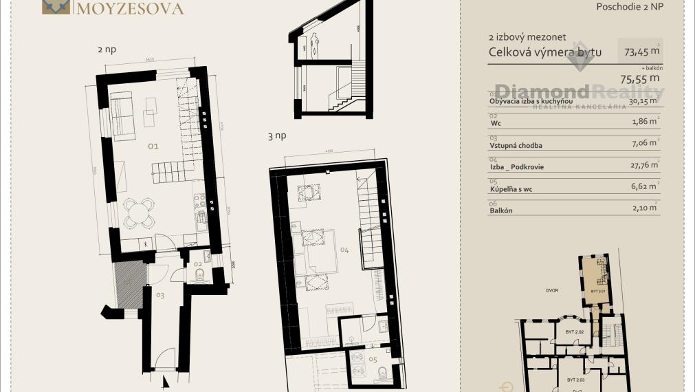 REZIDENCIA MOYZESOVA | 2 IZBOVÝ BYT MEZONET DOKONČENÝ V ŠTANDARDE + BALKÓN  | 76m² | KOŠICE - STARÉ MESTO
