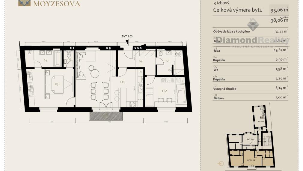 REZIDENCIA MOYZESOVA | 3 IZBOVÝ BYT DOKONČENÝ V ŠTANDARDE | 96m² + BALKÓN | KOŠICE - STARÉ MESTO