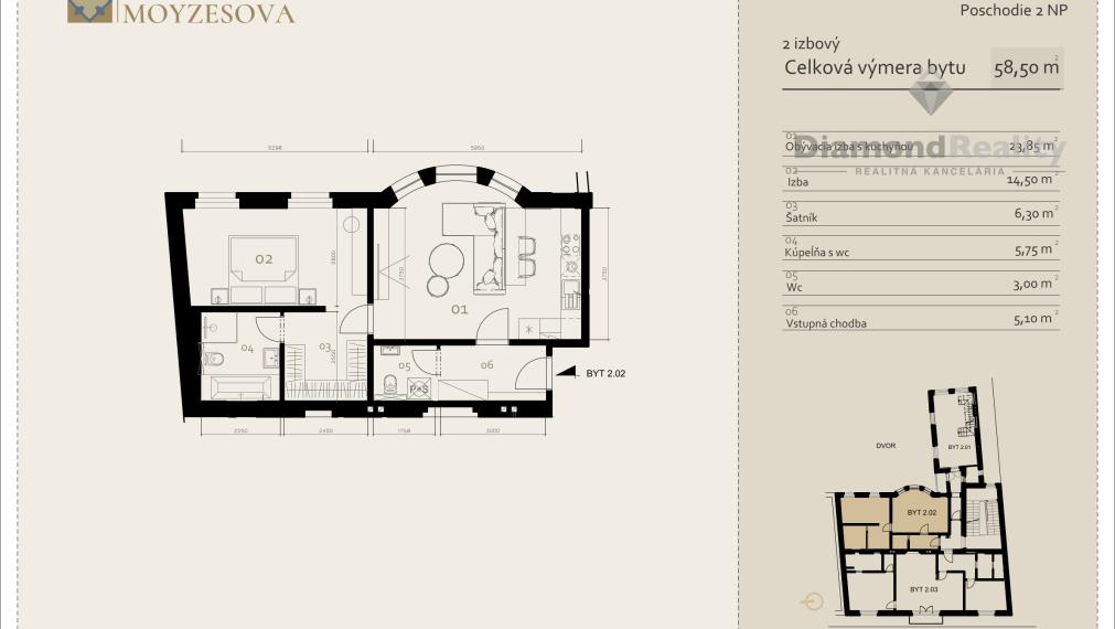 REZIDENCIA MOYZESOVA | 2 IZBOVÝ BYT DOKONČENÝ V ŠTANDARDE | 59m² | KOŠICE - STARÉ MESTO