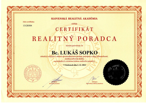 CERTIFIKÁT REALITNÝ PORADCA