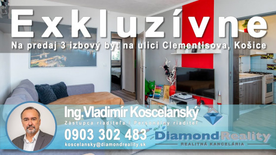 Na predaj 3 izbový byt na ulici Clementisova, Košice - Sídlisko Dargovských hrdinov