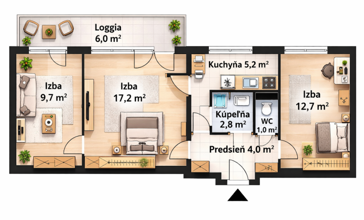 Na predaj 3 izbový byt, Košice - Západ, Košice II.