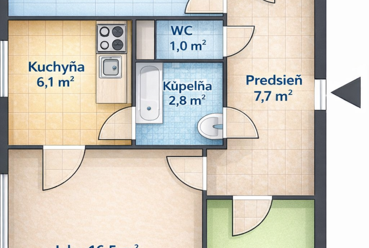 Na predaj 3 izbový byt, Gudernova ulica,  Košice – Západ