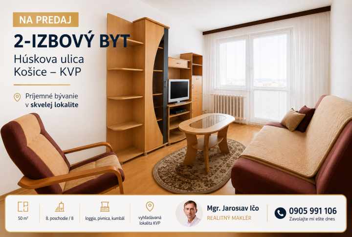 2 izbový byt, 50m2, Húskova ulica, Košice, KVP